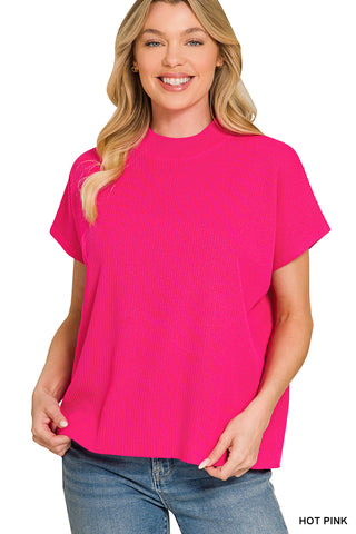 Mandy Mock Neck Boxy Sweater • Hot Pink