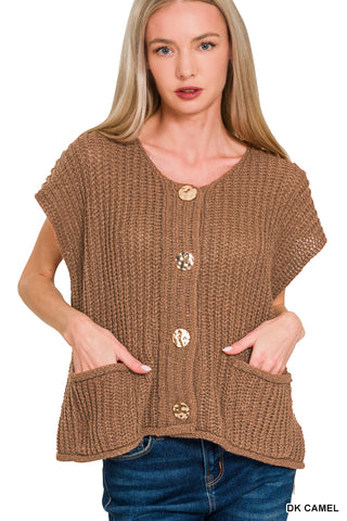 Berlynn 4 Button Sweater Vest •Dark Camel