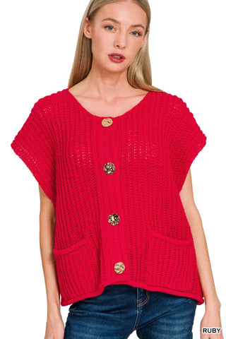 Berlynn 4 Button Sweater Vest •Ruby