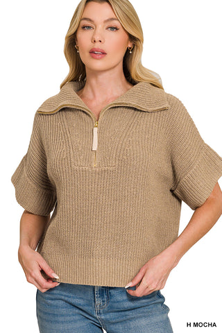 Lexie Half-Zip High Neck Sweater • Heather Mocha