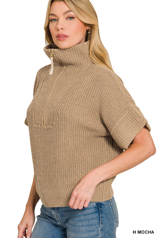 Lexie Half-Zip High Neck Sweater • Heather Mocha