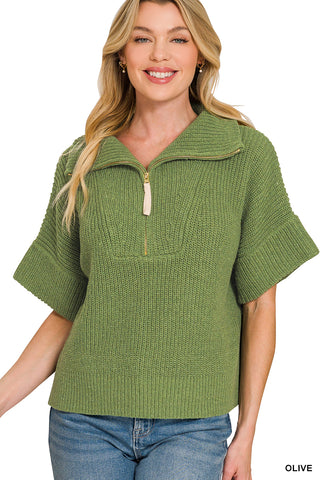 Lexie Half-Zip High Neck Sweater • Olive
