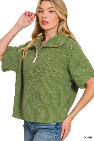 Lexie Half-Zip High Neck Sweater • Olive