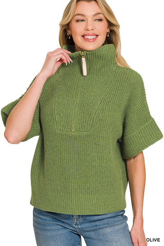 Lexie Half-Zip High Neck Sweater • Olive