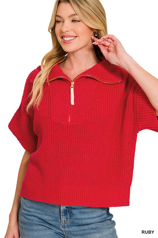 Lexie Half-Zip High Neck Sweater • Ruby