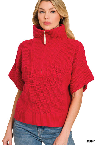 Lexie Half-Zip High Neck Sweater • Ruby