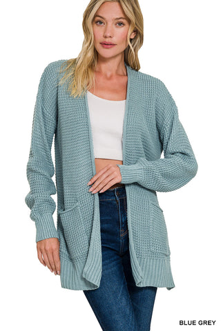 Maxine Waffle Open Cardigan Sweater • Blue Grey