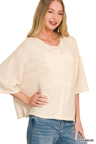 Lyric Wool Blend Half Sleeve Cardigan • Sand Beige