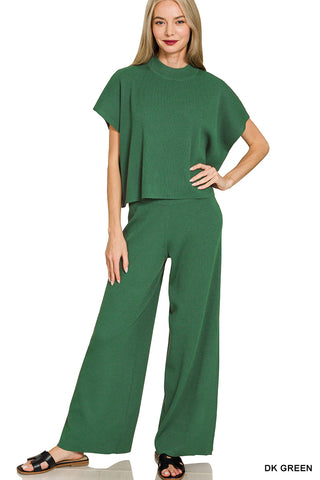 Lainey Short Sleeve Top & Pants Set • Dark Green