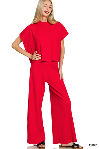 Lainey Short Sleeve Top & Pants Set • Ruby