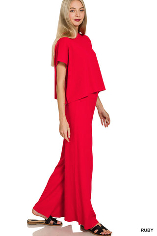 Lainey Short Sleeve Top & Pants Set • Ruby