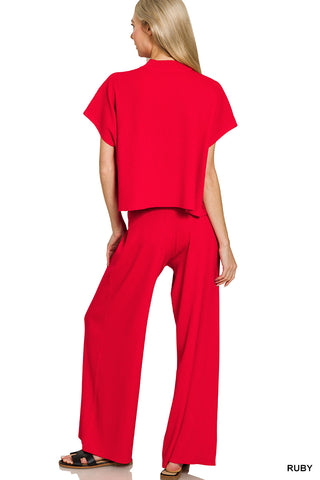 Lainey Short Sleeve Top & Pants Set • Ruby