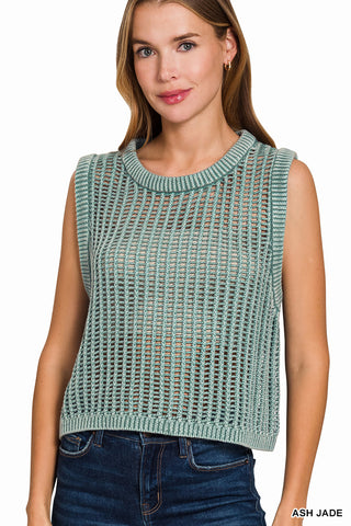 Blair Acid Wash Fishnet Sweater Vest • Ash Jade