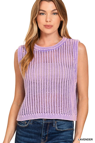 Blair Acid Wash Fishnet Sweater Vest • Lavender