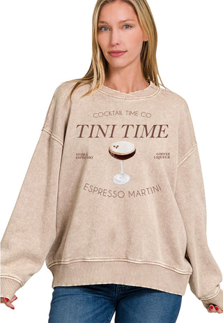 Tini Time Acid Wash Balloon Sleeve Fleece Pullover • Ash Mocha