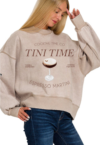 Tini Time Acid Wash Fleece Oversized Pullover • Ash Mocha