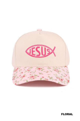 Jesus Fish Embroidered Floral Cap