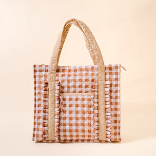 The Everyday Quilted Tote Bag - Maple Gingham