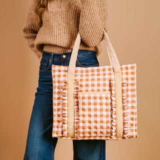 The Everyday Quilted Tote Bag - Maple Gingham