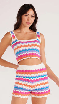 Wilma Pointelle Knit Tank •Coral Stripe