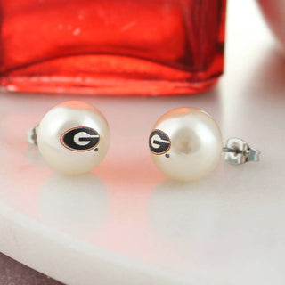 Georgia Logo Pearl Stud Earrings