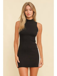 Bodycam Fitted Mini Mock Neck Dress • Black/White