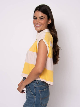 Harper Rolled Sleeve Cuff Shirt Collar Boxy Top
