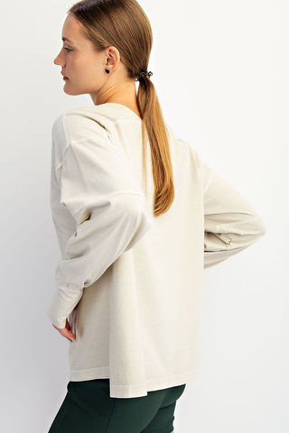 Yuri Pigment Washed Cotton V-Neck Top • Taupe