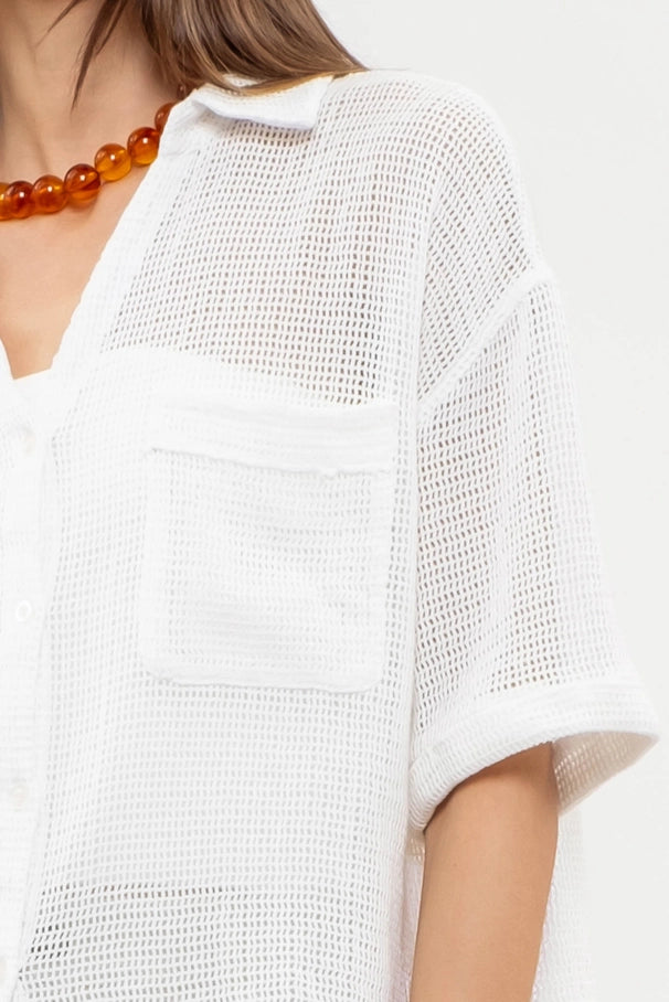 Summer Knit Button Up • White