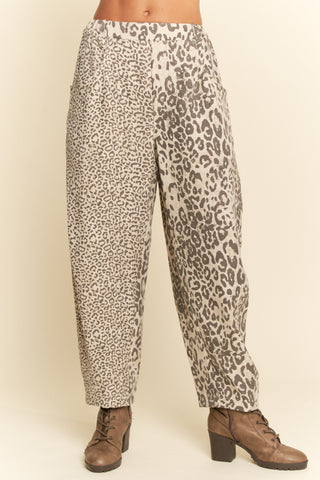Leopard Elastic Waist Barrel Pants • Taupe