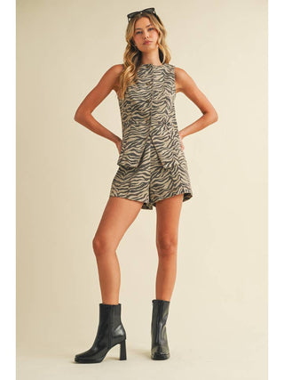 Zebra Print Denim Vest and Shorts Set • Sand