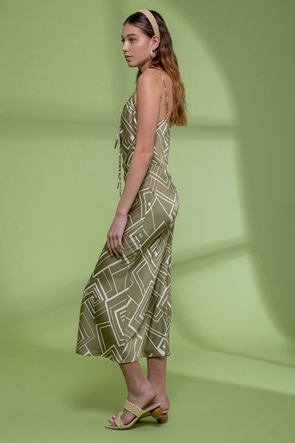 Gwen Geometric Midi Dress • Olive