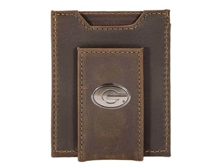 Georgia Bulldogs Men's Magnetic Front Pocket Wallet • Tan Leather