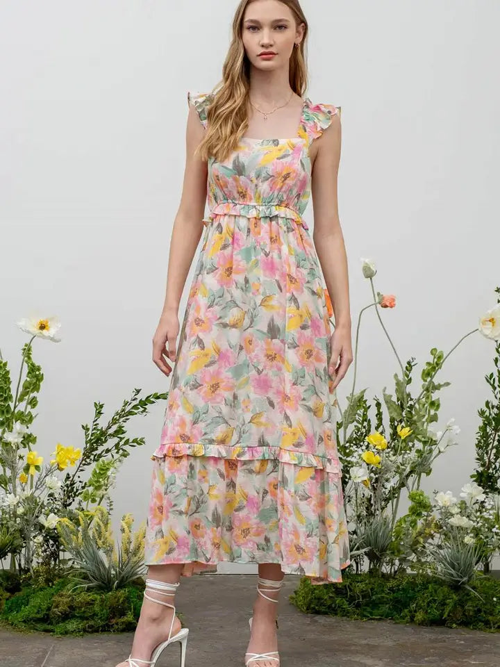 Sayla Floral Watercolor Maxi Dress
