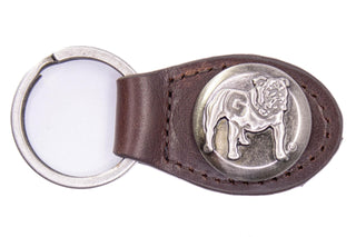 Georgia Bulldogs Oval Leather Key Fob • Brown