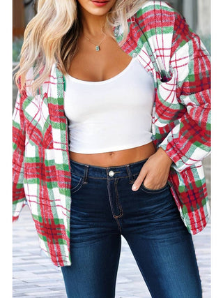 Christmas Plaid Casual Flannel Shacket • Red