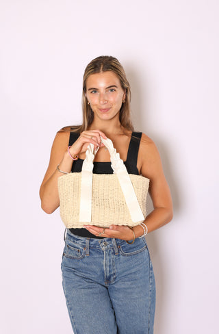 Juniper Straw Bag with Ribbon Handles • Cream