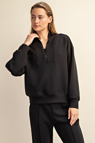 Millie Modal Scuba Luxe Half-Zip Jacket • Black