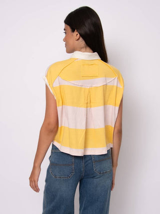 Harper Rolled Sleeve Cuff Shirt Collar Boxy Top