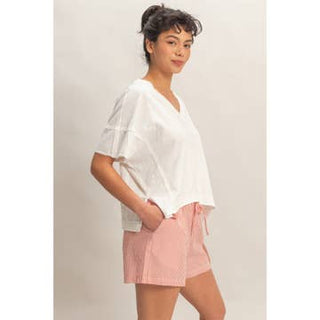 Alaina Oversized V-Neck Top • White