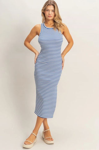 Eminence Striped Ribbed Tank Dress • Blue