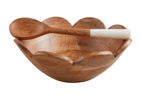 Wood Scallop Bowl With Server