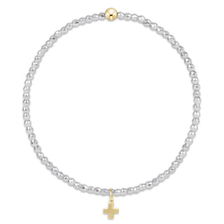 Bright Silver Faceted Hematite 2mm Bead Bracelet • Signature Cross Gold Charm