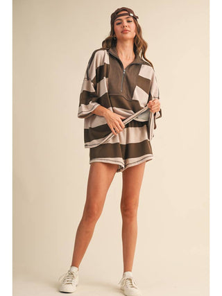 Stripe Me Away Oversized Top and Shorts Set • Brown