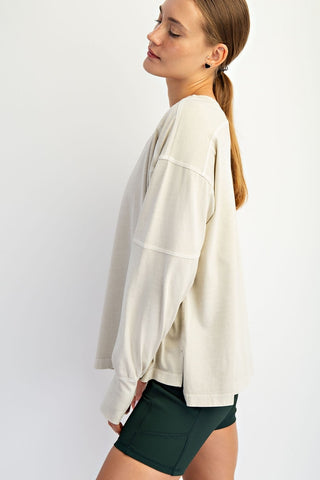 Yuri Pigment Washed Cotton V-Neck Top • Taupe