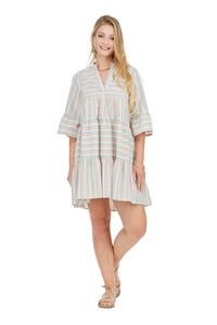 Yoked Tiered Dress • Multi Stripe