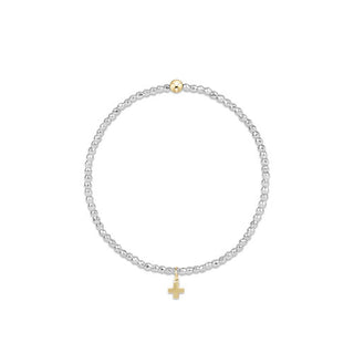 Silver Faceted Hematite 2mm Bead Bracelet - Signature Cross Gold Charm