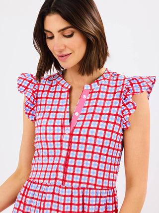 Riley Flutter Sleeve Midi Dress • Gingham Red & Blue