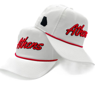 Athens Georgia Puff Embroidery Rope Hat • White