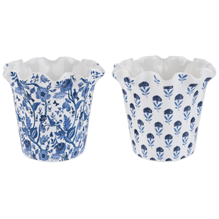 Blue & White Floral with Scallop Edge Planter